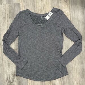 NWT Loft Long Sleeve Soft Knit 100% Cotton T-Shirt Top Black Pinstripe Size S
